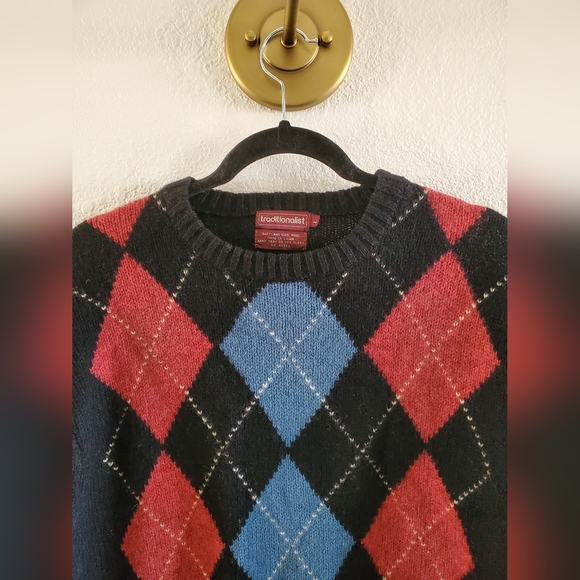 Traditionalist Shetland 100% Wool Diamond Pattern Sweater Size Large - Picture 5 of 6